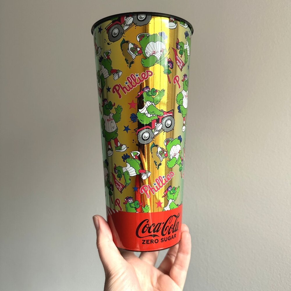 PHILLIES Phanatic Scatter Print Gold 2024 2025 Souvenir Cup & Lid 44oz CBP Coke